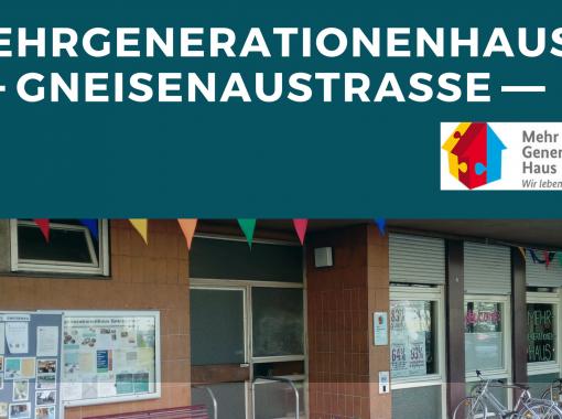 Eingangsbereich des MGH Gneisenaustraße mit Schriftzug und Logo des MGH