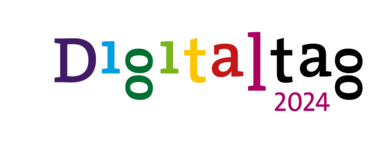 Logo des Digitaltages 2024: Der Wortlaut steht geschrieben. Jeder Buchstabe hat eine andere Farbe.