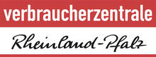 Logo der Verbraucherzentrale Rheinland-Pfalz. Roter Hintergrund mit weißer Schrift "Verbraucherzentrale". Darunter schwarze Schreibschrift "Rheinland-Pfalz". 